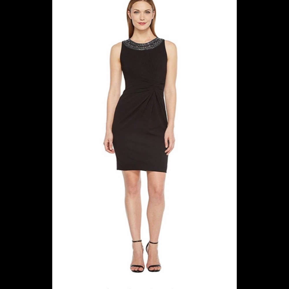 Tahari Beaded Sheath Knot Dress Black
